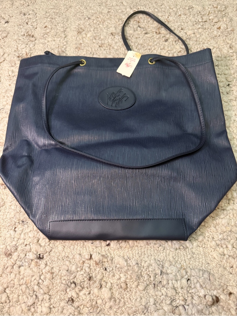 Vintage NWT Lord & Taylor Navy Textured Tote Bag with Shoulder Straps